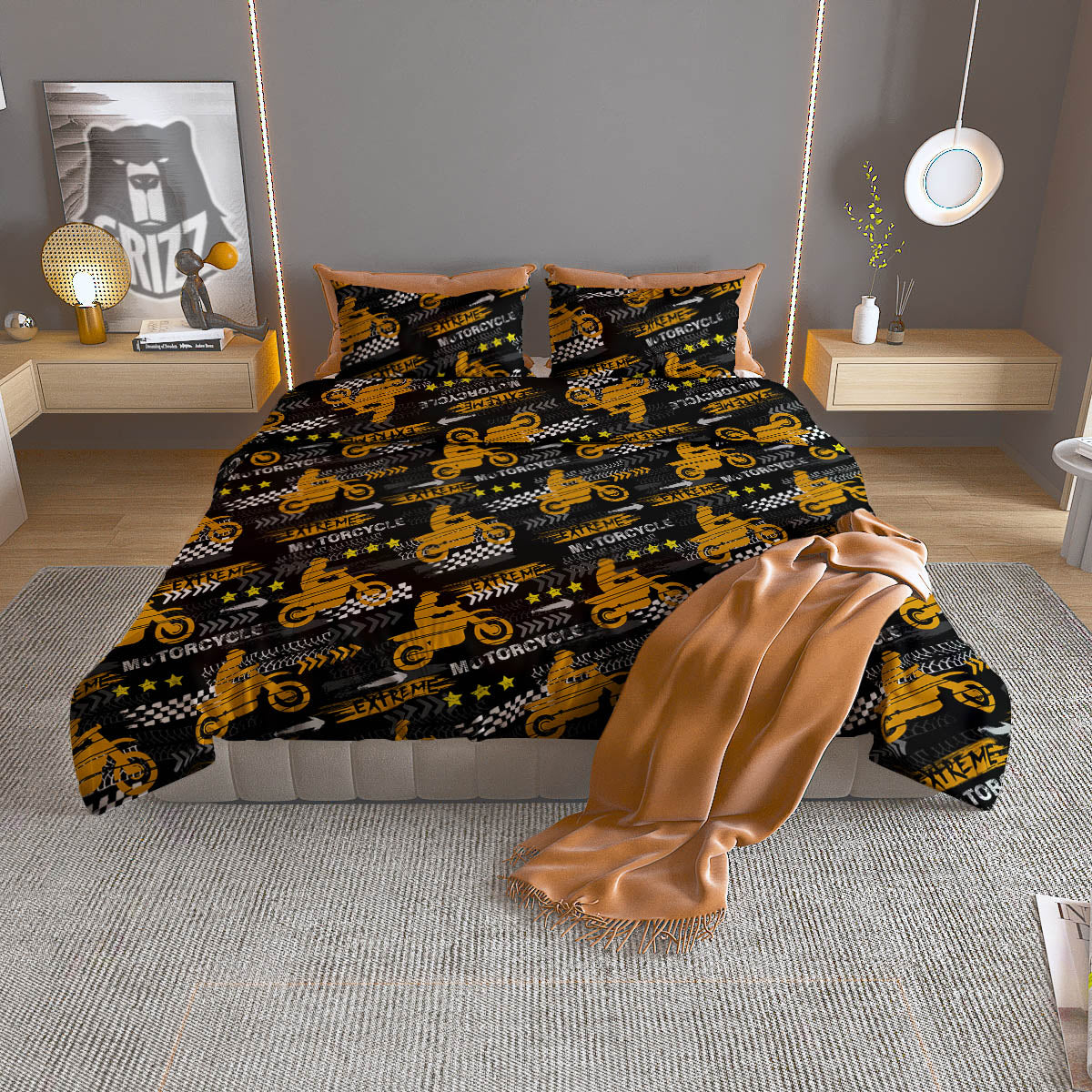 Words Motorcycle Print Pattern Duvet Cover Bedding Set
