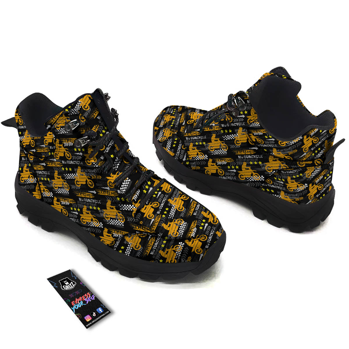 Words Motorcycle Print Pattern Hiking Shoes-grizzshop