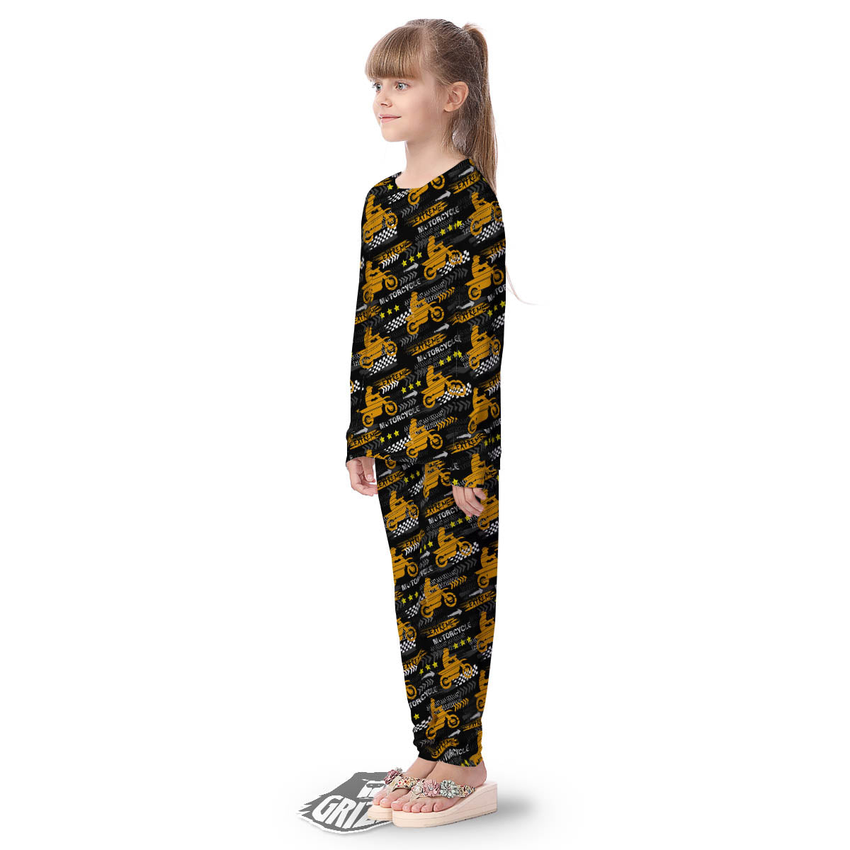 Words Motorcycle Print Pattern Kid's Pajamas-grizzshop