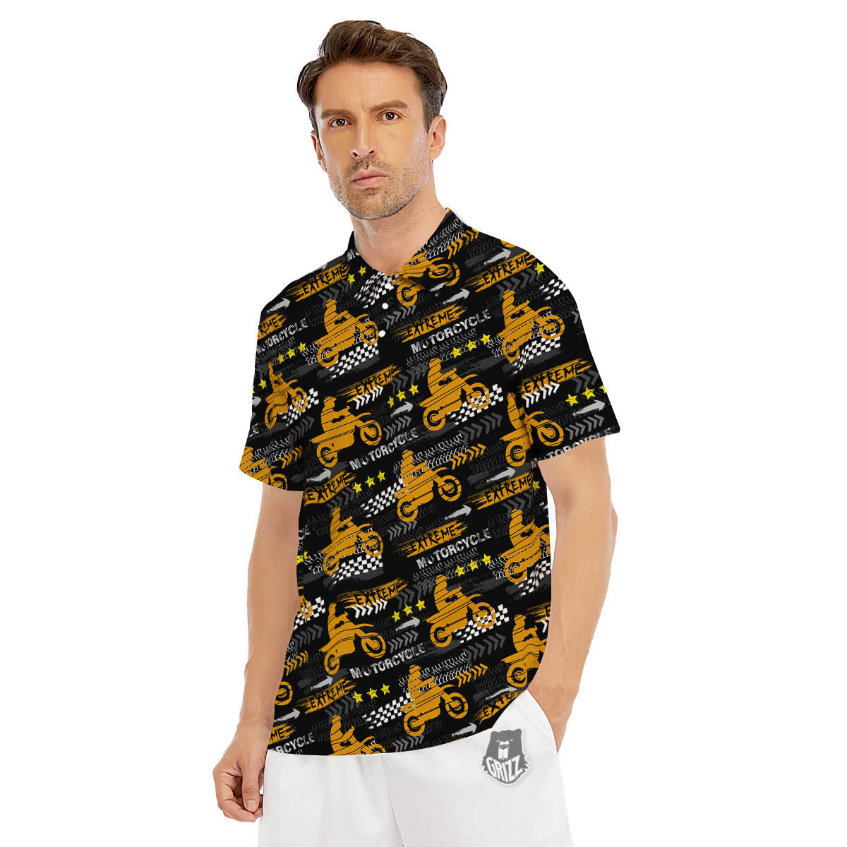 Words Motorcycle Print Pattern Men's Golf Shirts-grizzshop