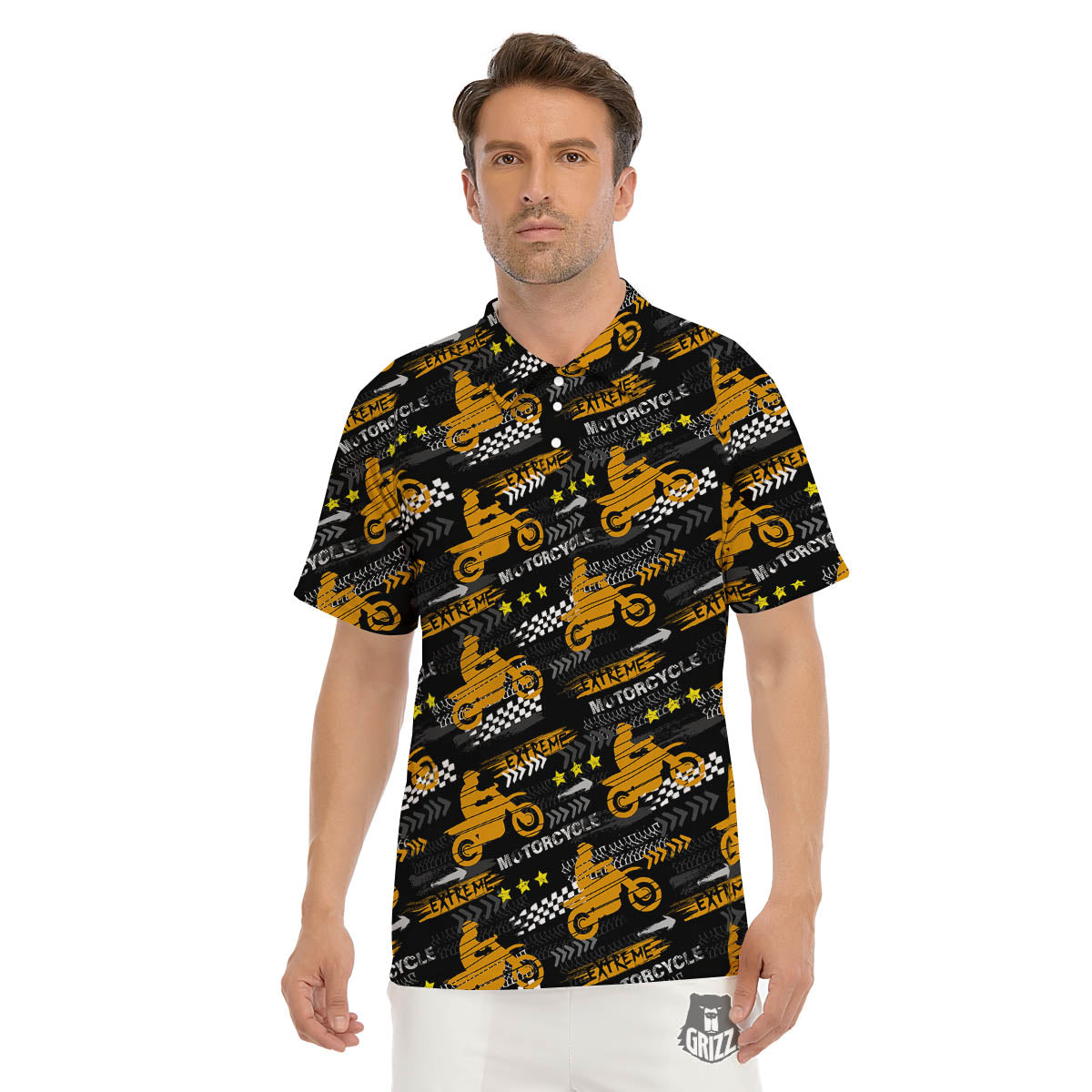 Words Motorcycle Print Pattern Men's Golf Shirts-grizzshop