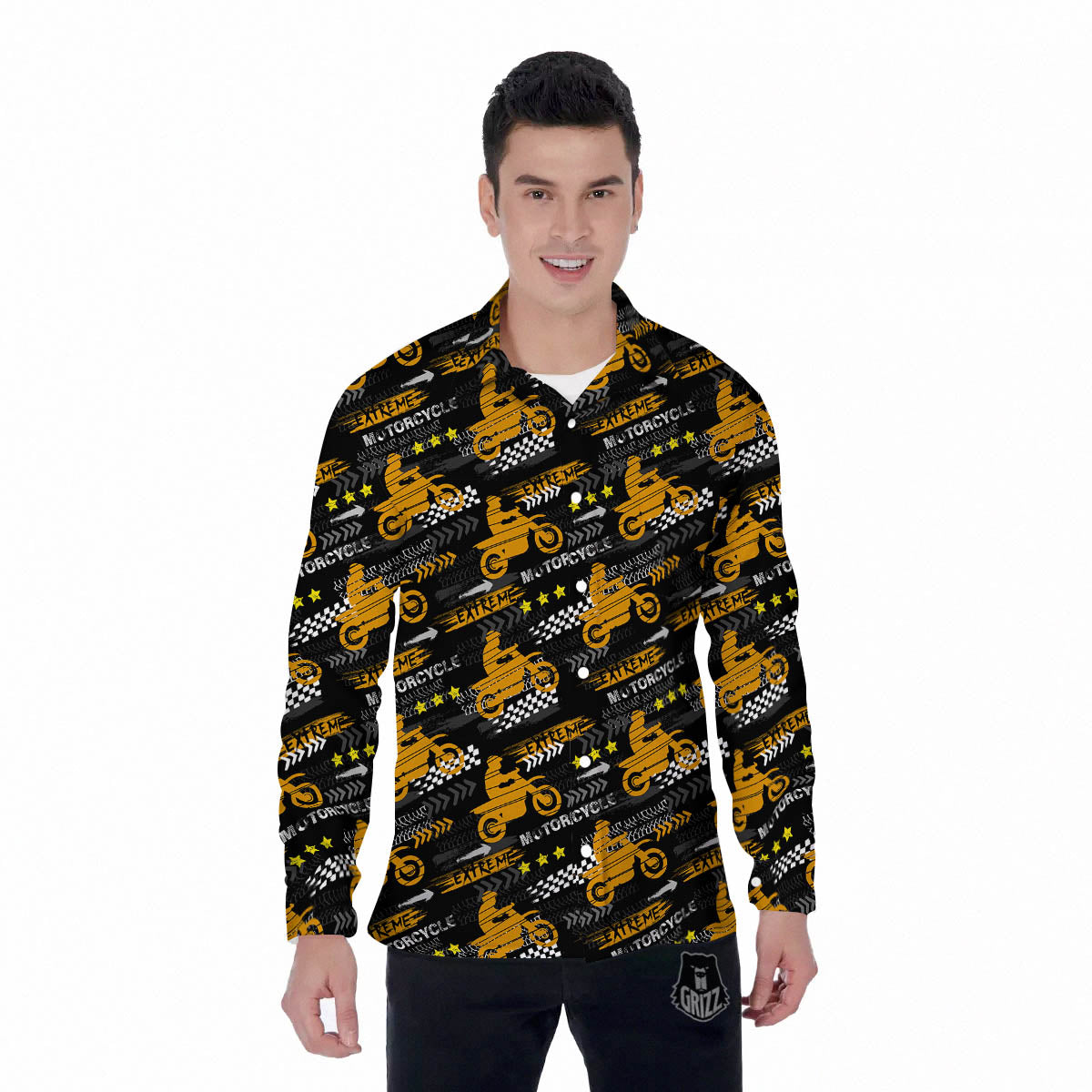 Words Motorcycle Print Pattern Men's Long Sleeve Shirts-grizzshop