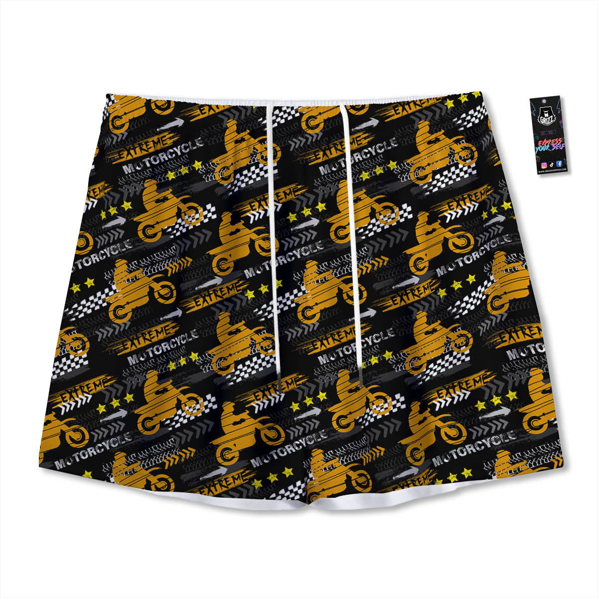 Words Motorcycle Print Pattern Mesh Shorts