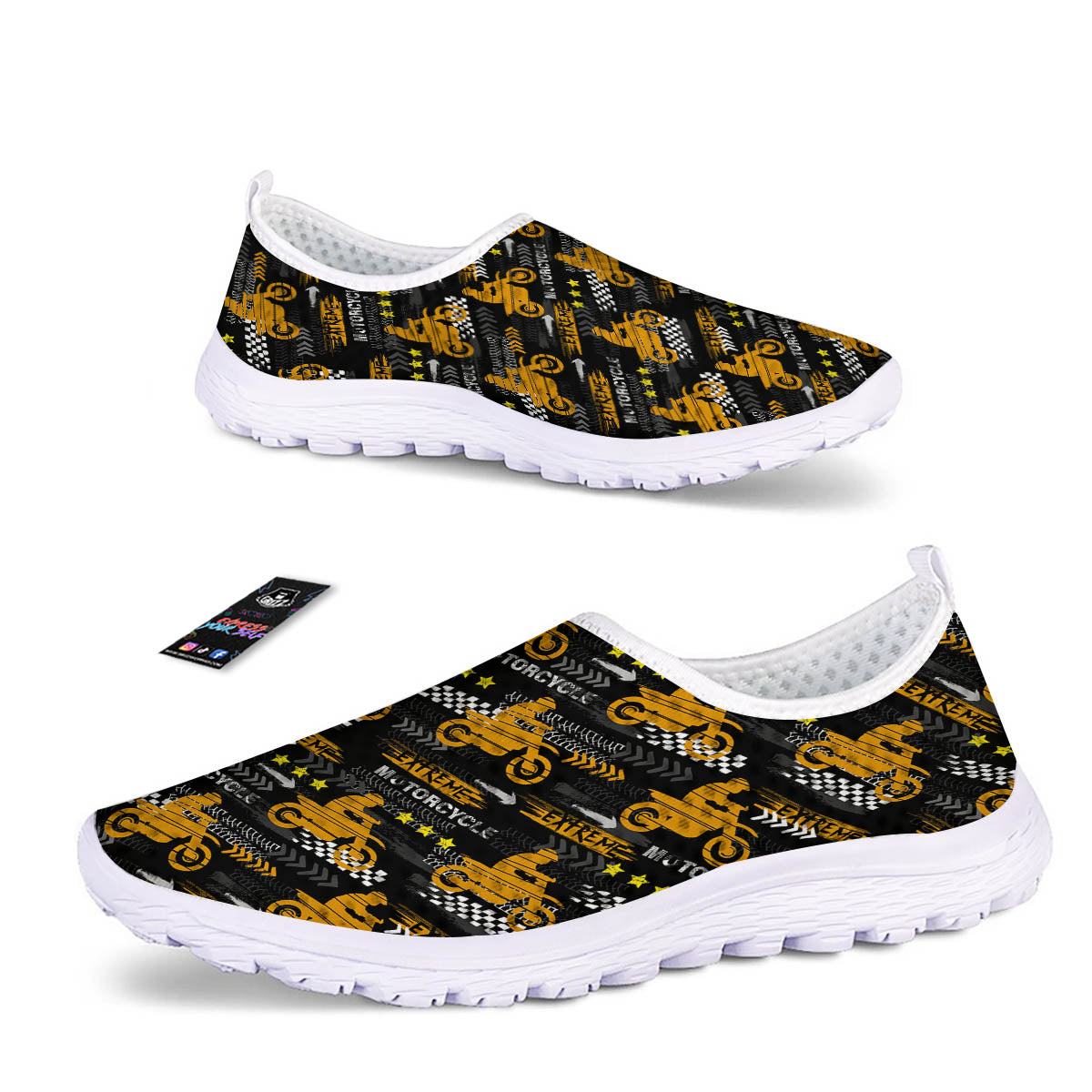 Words Motorcycle Print Pattern Nurse Shoes-grizzshop