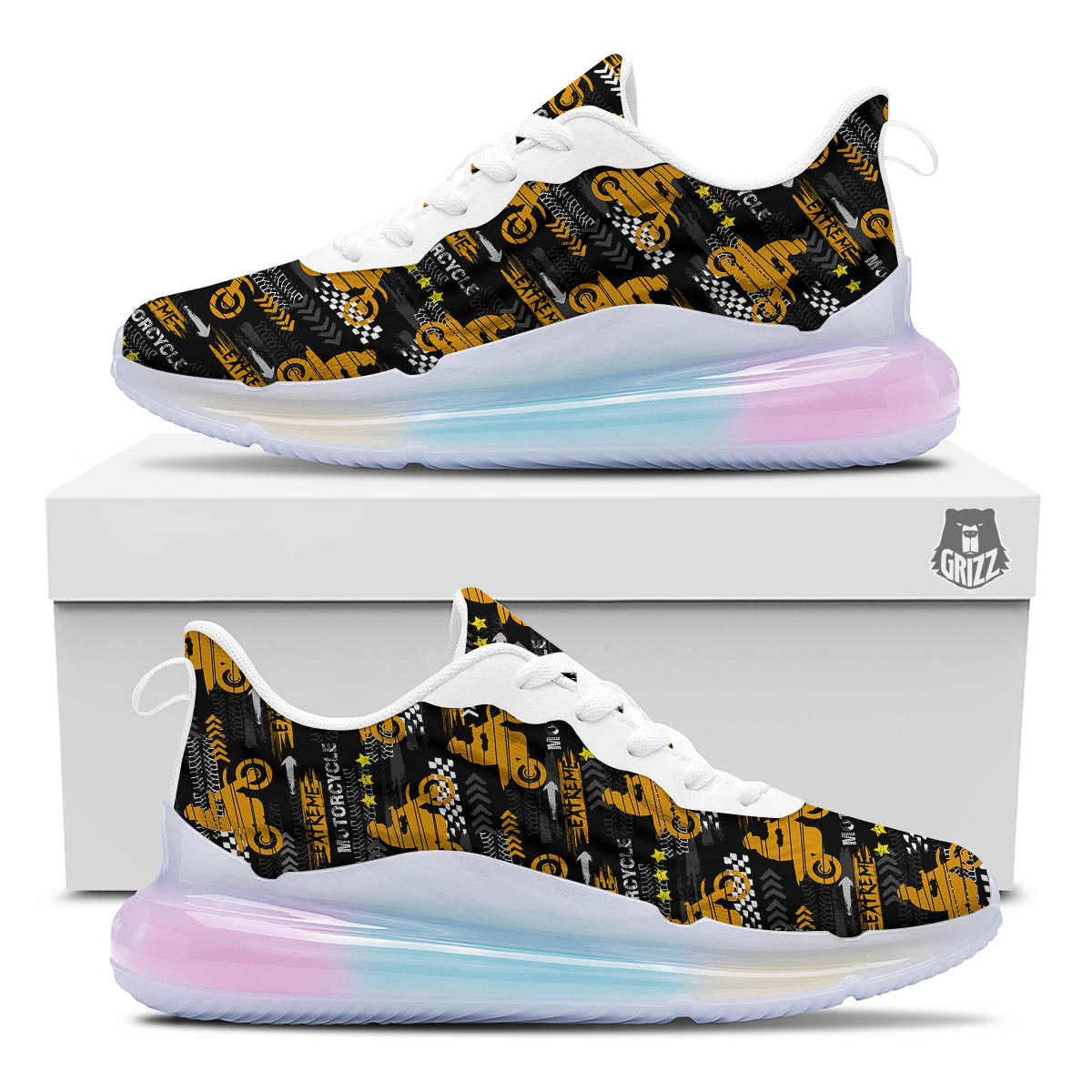 Words Motorcycle Print Pattern Running Sneakers-grizzshop