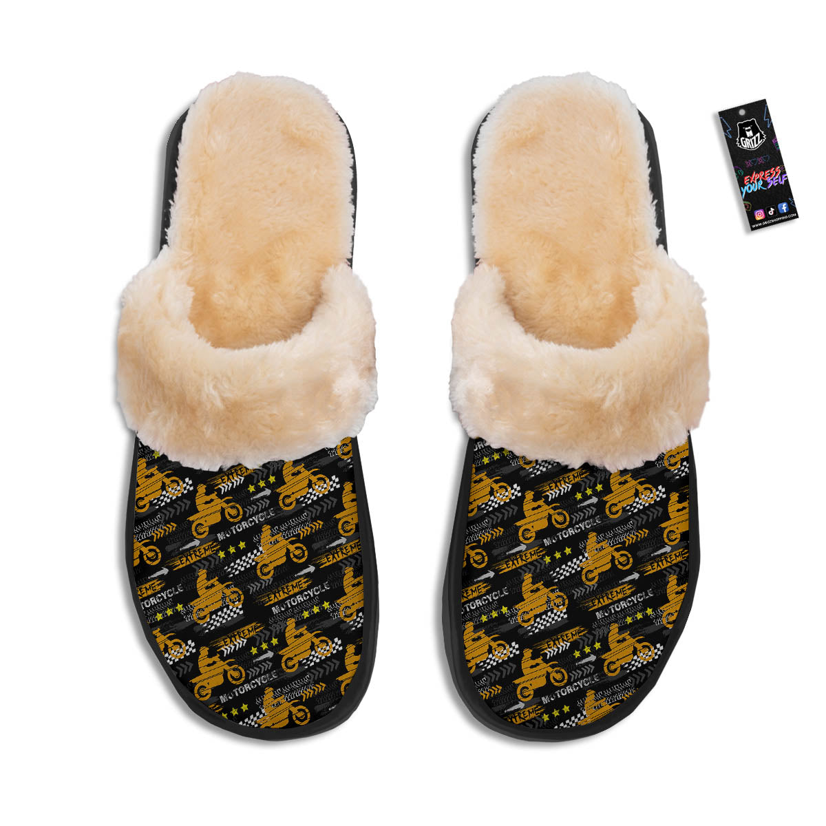 Words Motorcycle Print Pattern Slippers-grizzshop