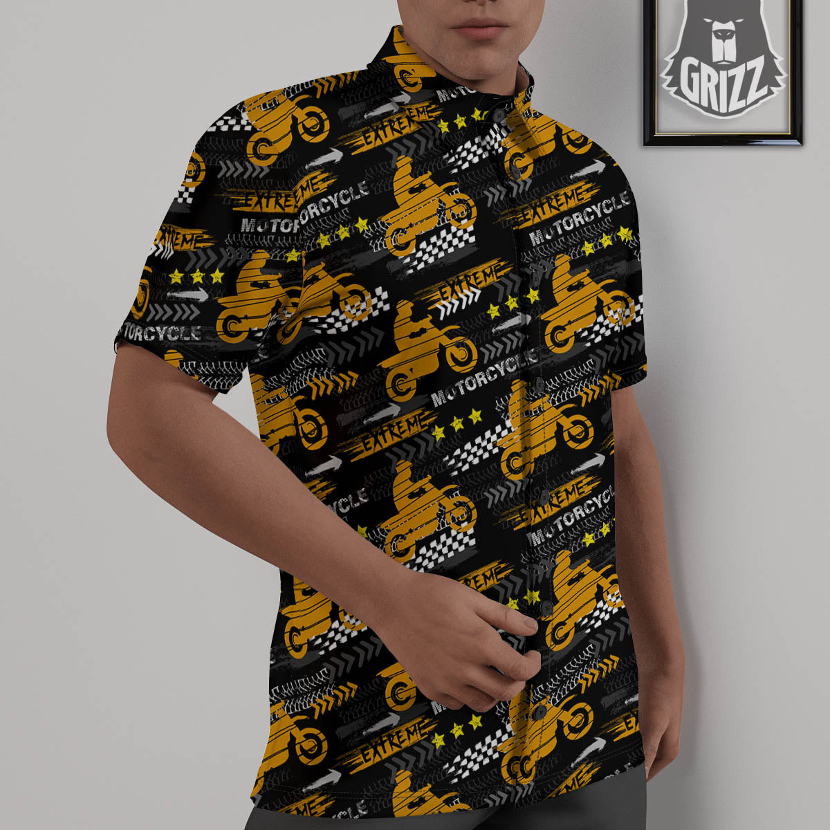 Words Motorcycle Print Pattern Untucked Shirts-grizzshop