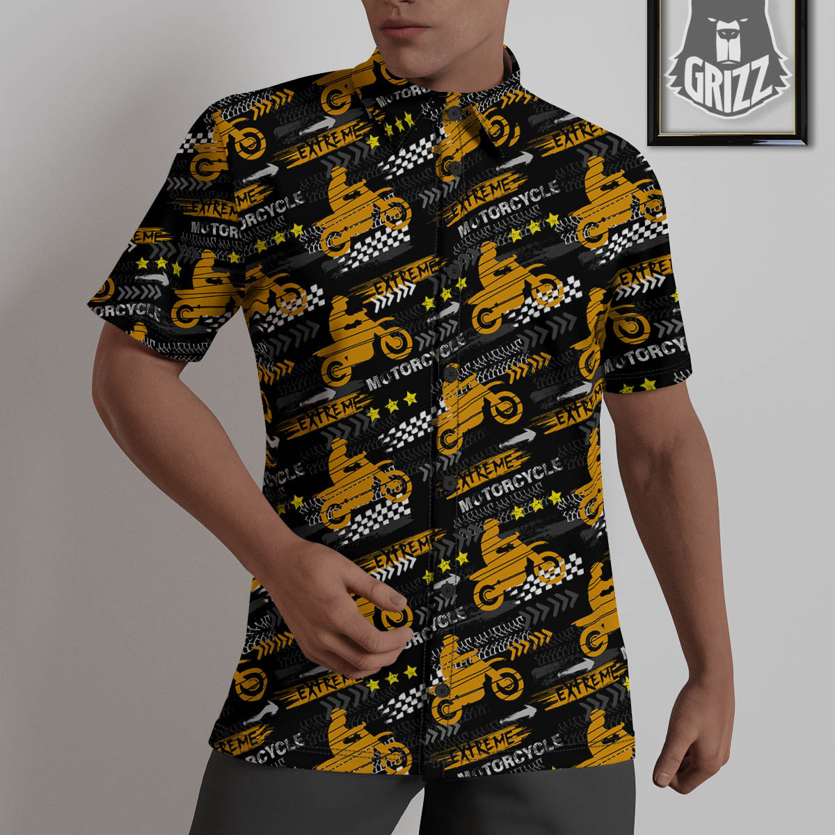 Words Motorcycle Print Pattern Untucked Shirts-grizzshop