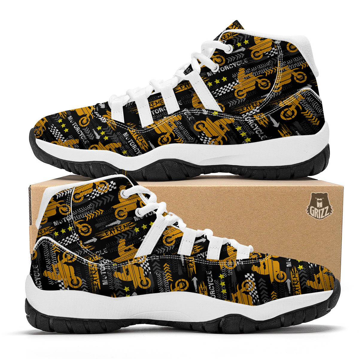 Words Motorcycle Print Pattern White Bball Shoes-grizzshop