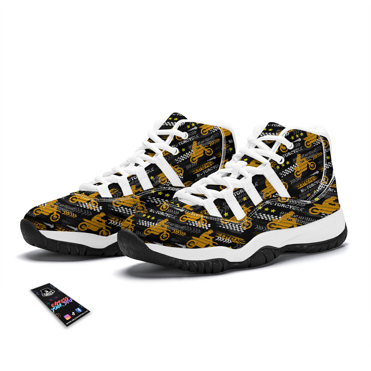 Words Motorcycle Print Pattern White Bball Shoes-grizzshop