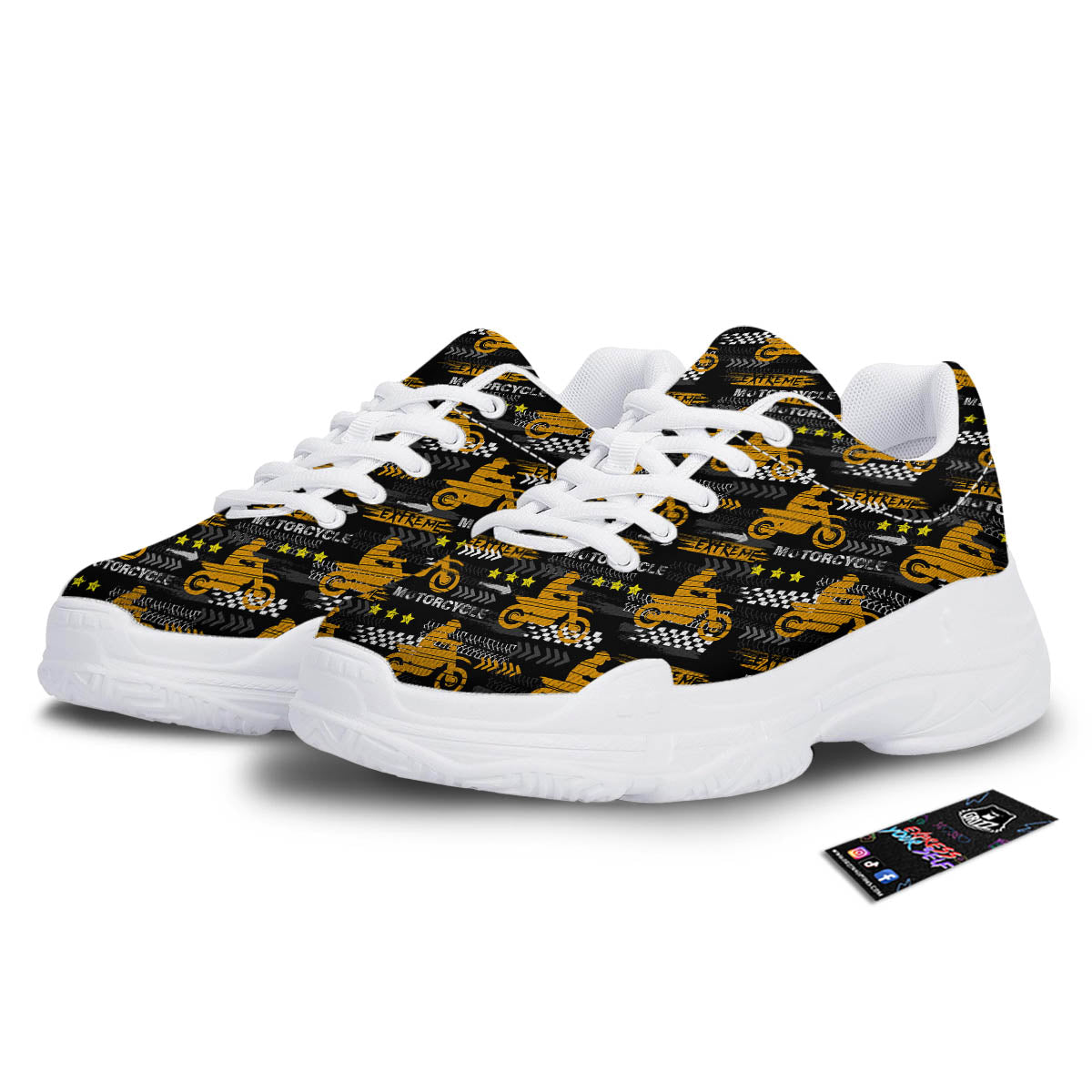 Words Motorcycle Print Pattern White Chunky Shoes-grizzshop