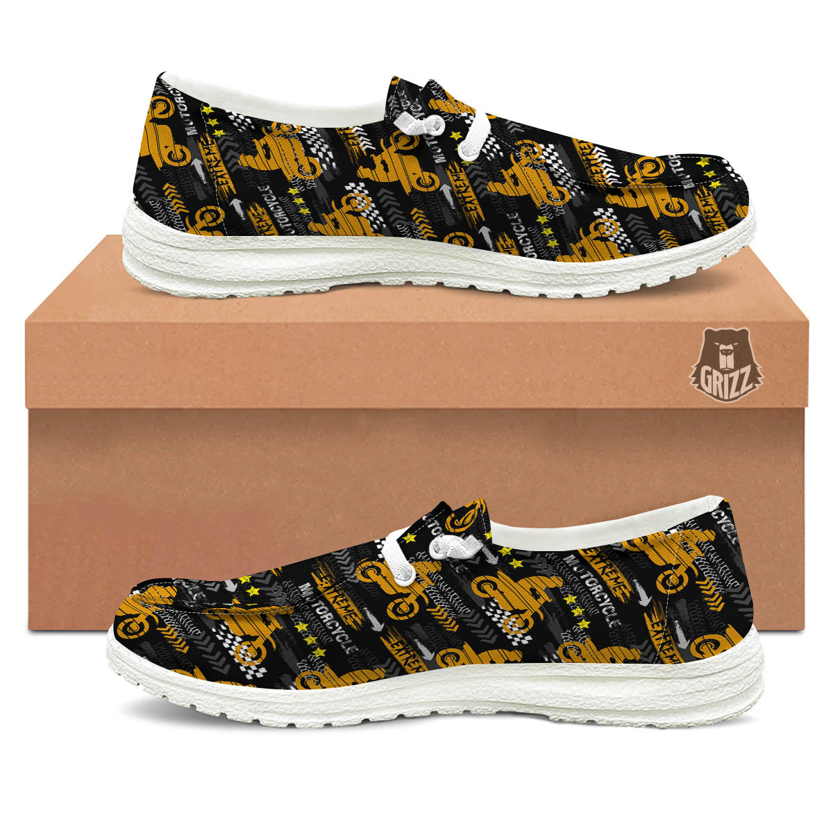 Words Motorcycle Print Pattern White Loafers-grizzshop