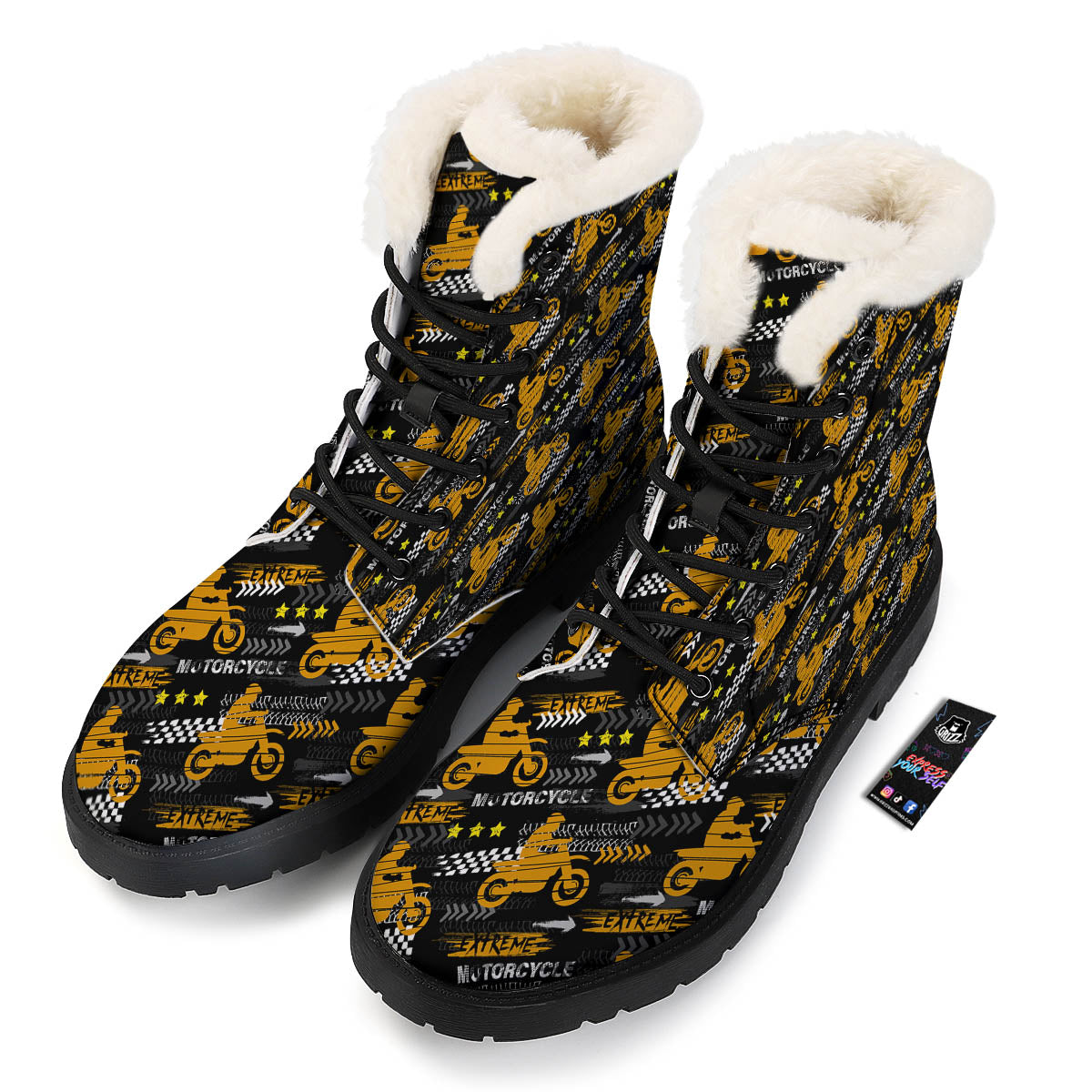 Words Motorcycle Print Pattern Winter Boots-grizzshop