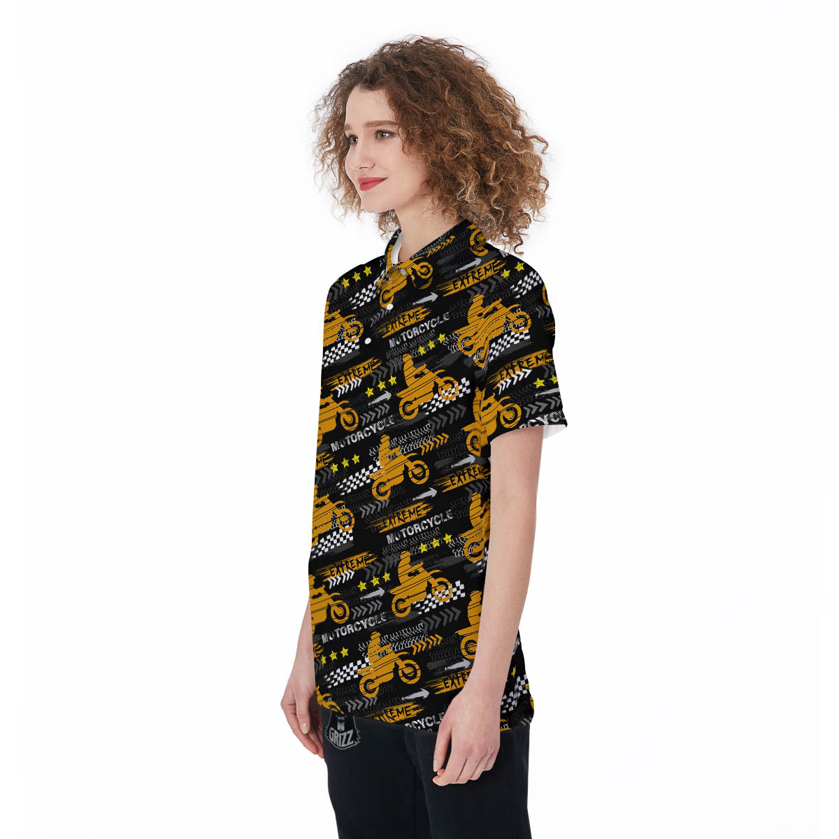 Words Motorcycle Print Pattern Women's Golf Shirts-grizzshop