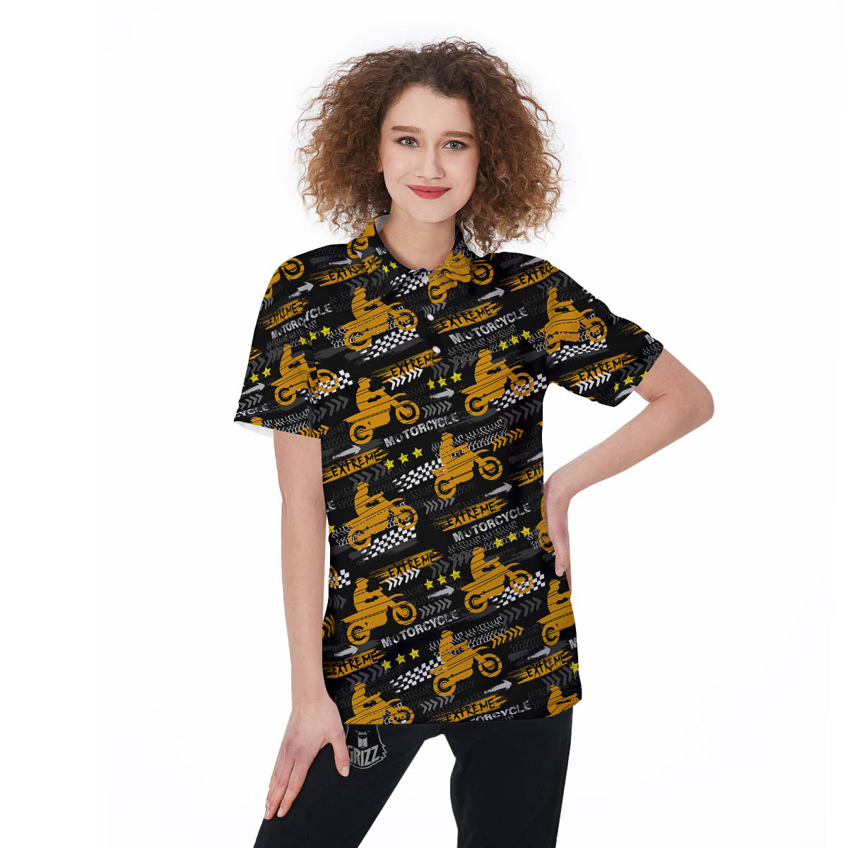 Words Motorcycle Print Pattern Women's Golf Shirts-grizzshop