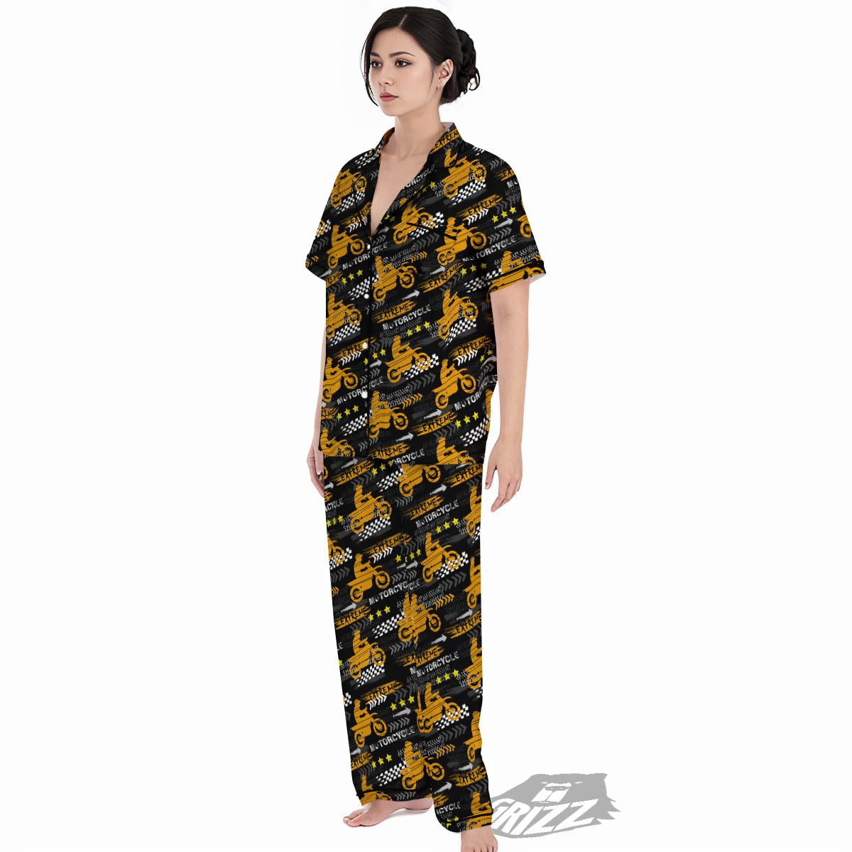Words Motorcycle Print Pattern Women's Pajamas Set-grizzshop