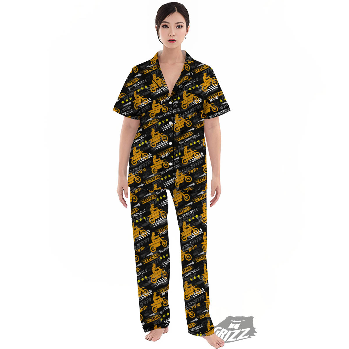 Words Motorcycle Print Pattern Women's Pajamas Set-grizzshop