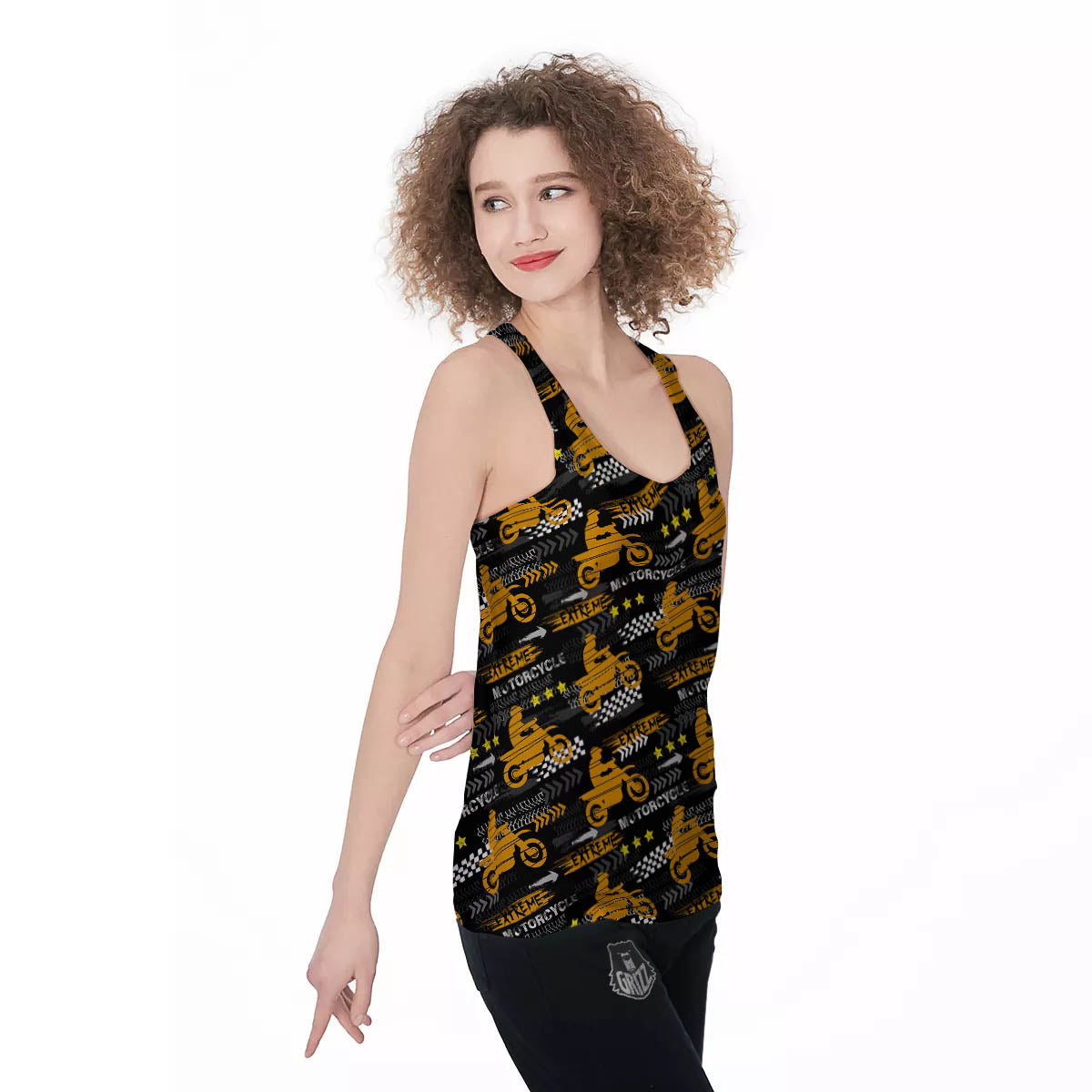 Words Motorcycle Print Pattern Women's Racerback Tank Top-grizzshop
