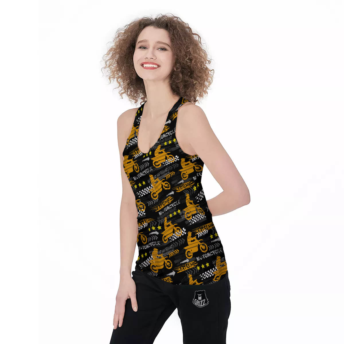 Words Motorcycle Print Pattern Women's Racerback Tank Top-grizzshop