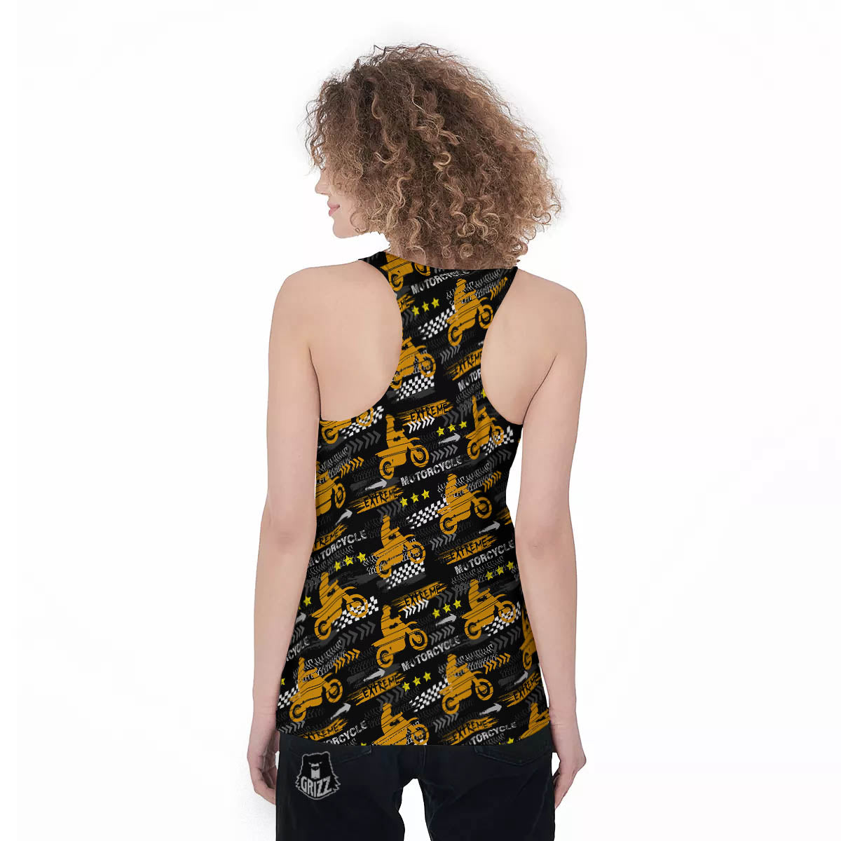 Words Motorcycle Print Pattern Women's Racerback Tank Top-grizzshop