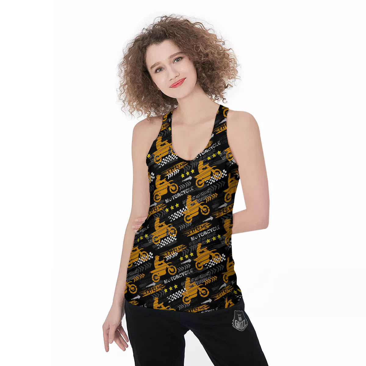 Words Motorcycle Print Pattern Women's Racerback Tank Top-grizzshop
