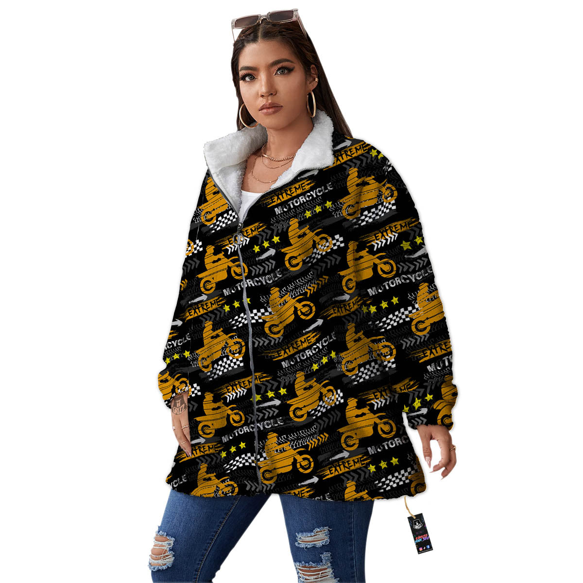Words Motorcycle Print Pattern Women's Sherpa Jacket-grizzshop