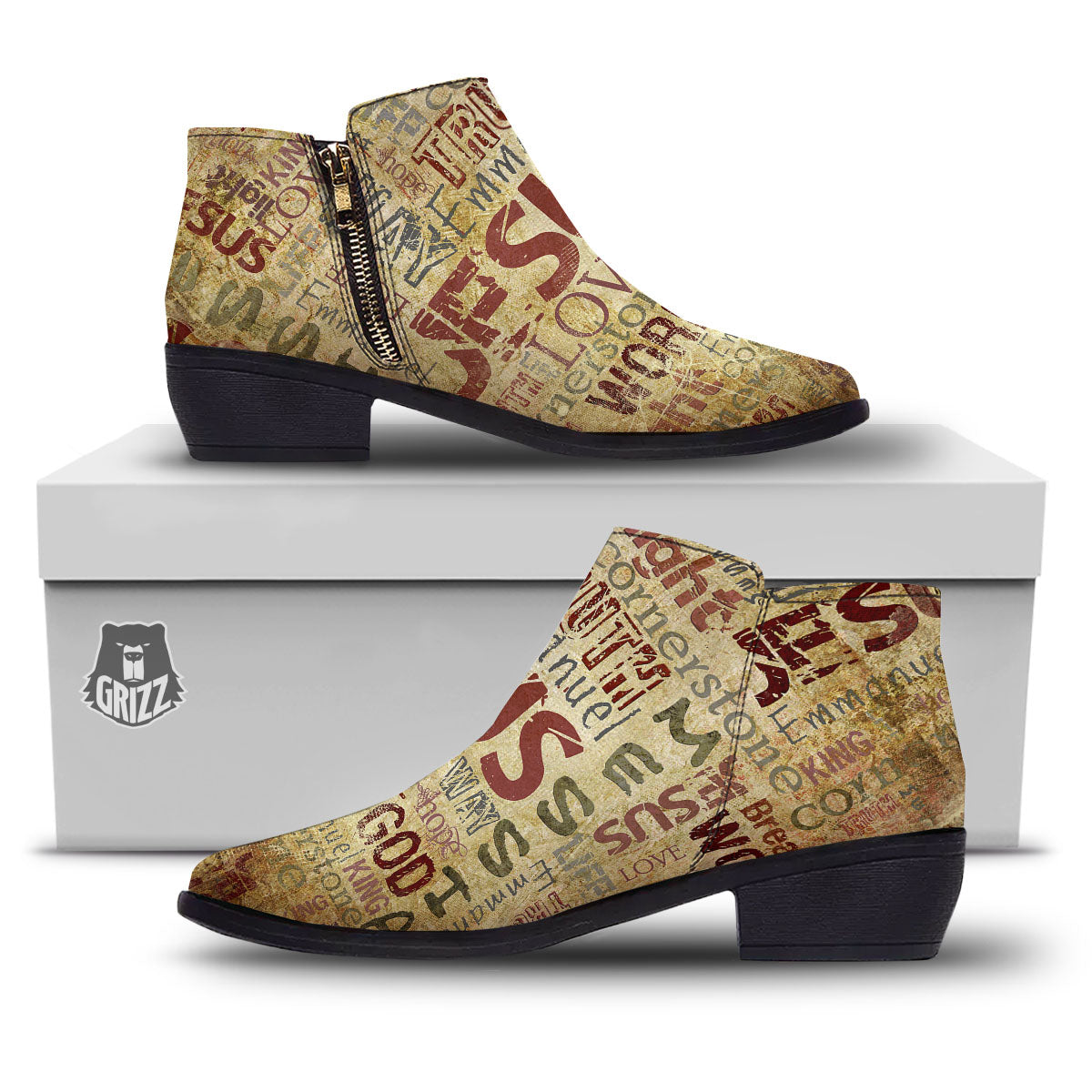 Words Old Religious Print Ankle Boots-grizzshop