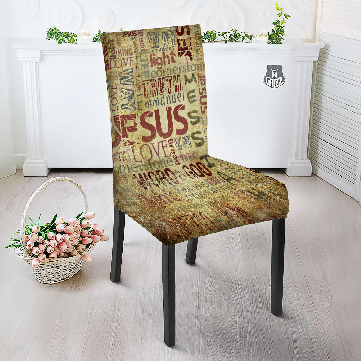 Words Old Religious Print Dining Chair Slipcover-grizzshop
