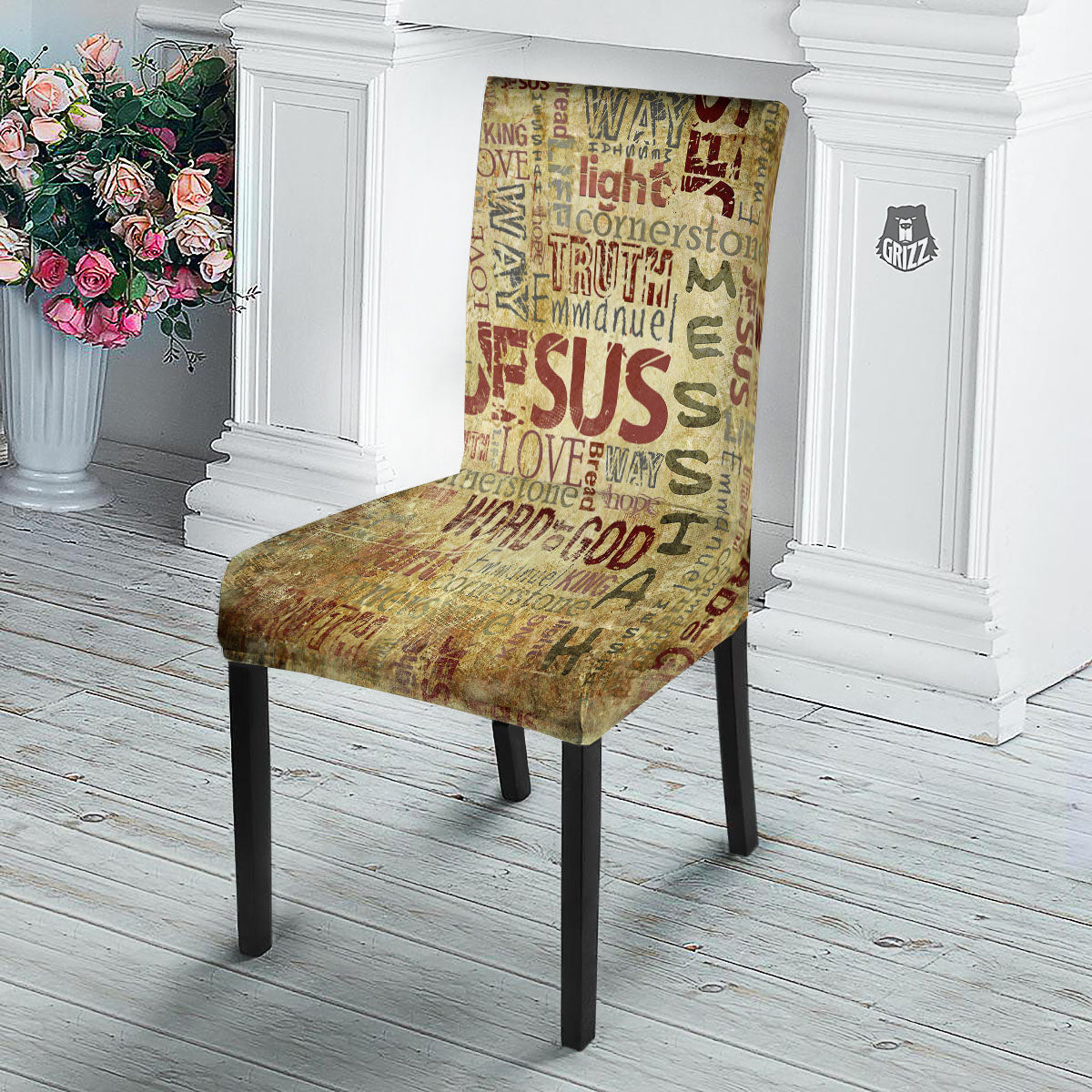 Words Old Religious Print Dining Chair Slipcover-grizzshop