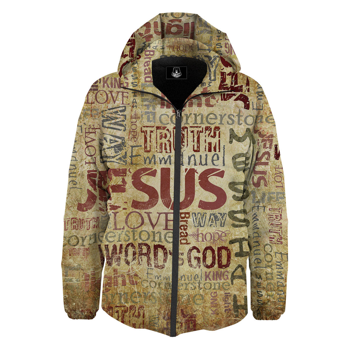 Words Old Religious Print Down Jacket-grizzshop