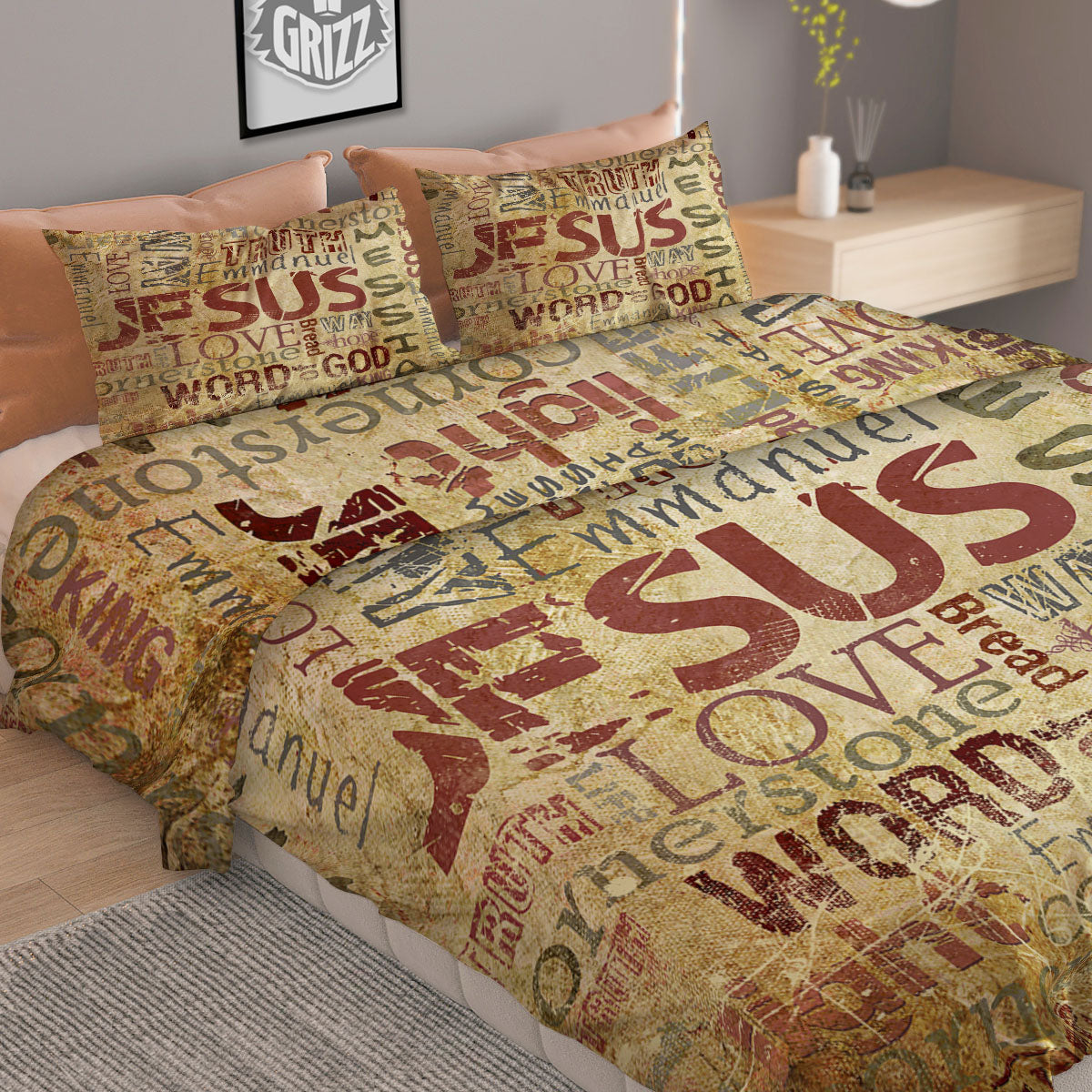 Words Old Religious Print Duvet Cover Bedding Set