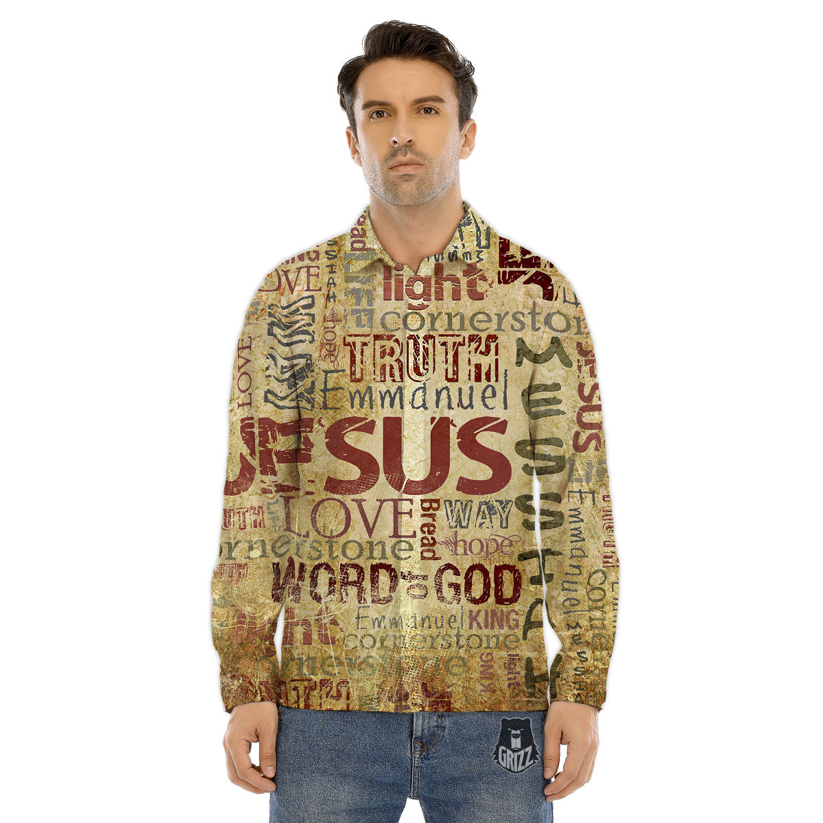 Words Old Religious Print Men's Dress Shirts-grizzshop
