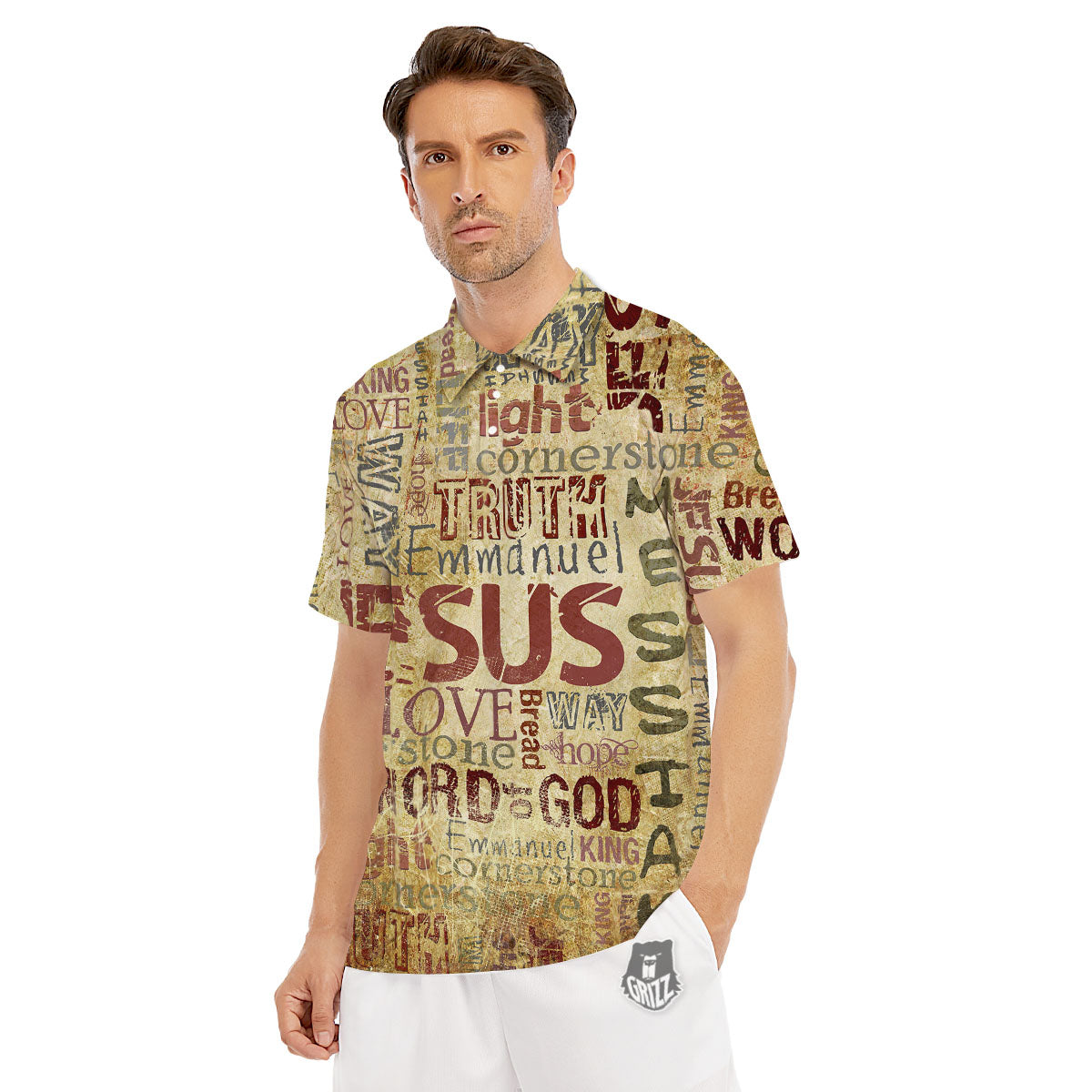 Words Old Religious Print Men's Golf Shirts-grizzshop