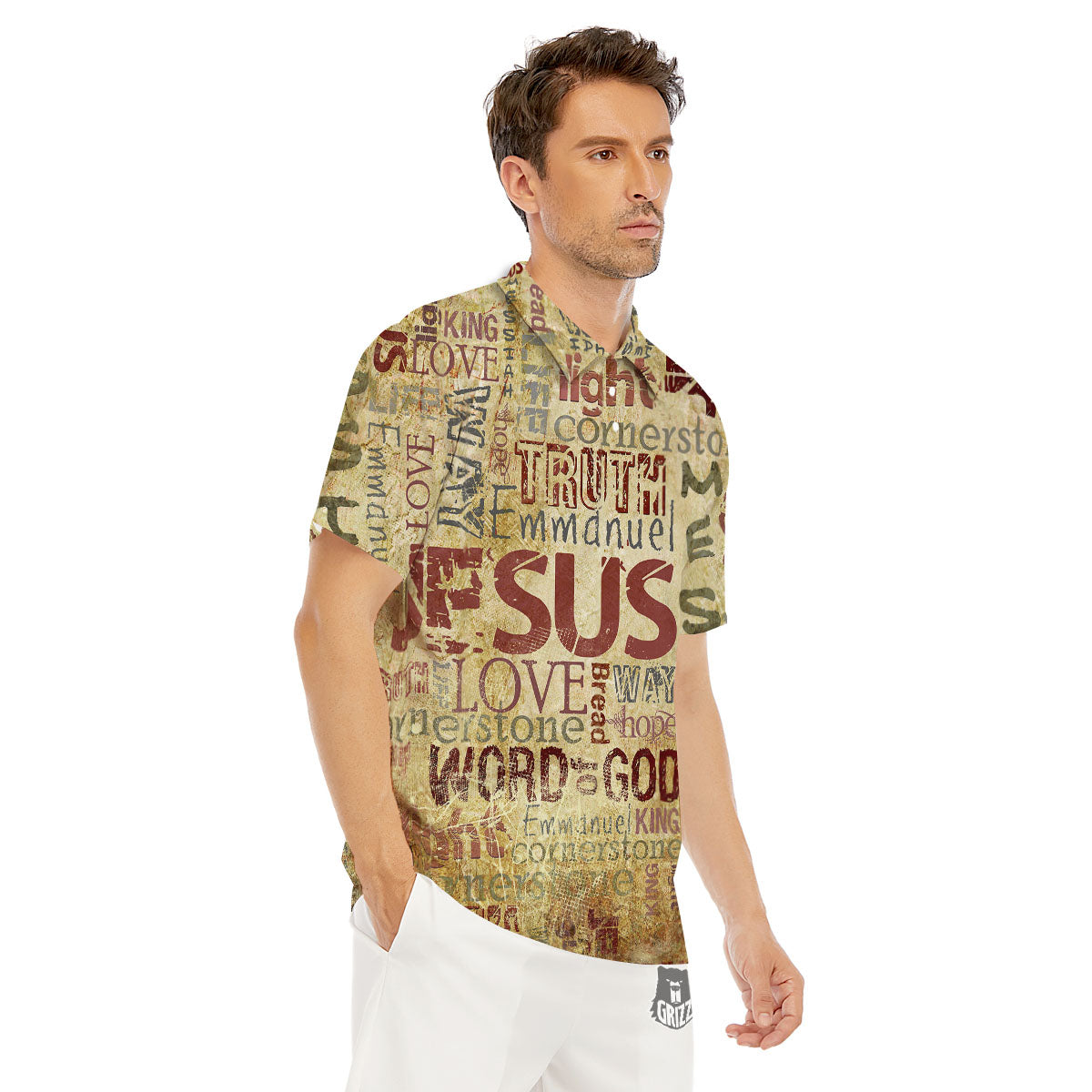 Words Old Religious Print Men's Golf Shirts-grizzshop