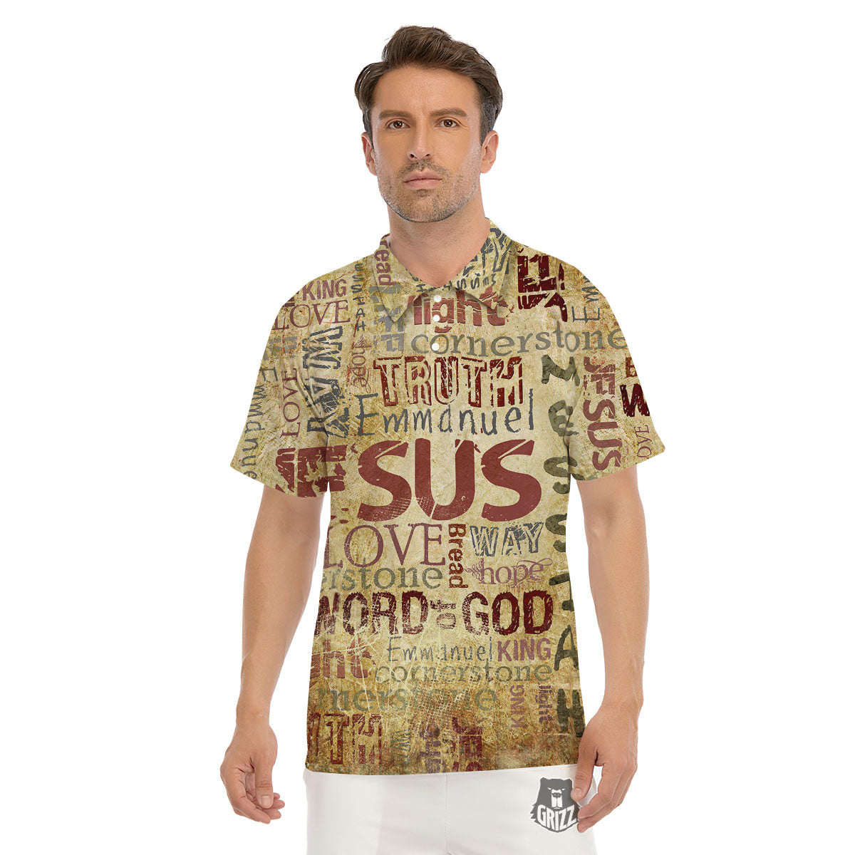 Words Old Religious Print Men's Golf Shirts-grizzshop