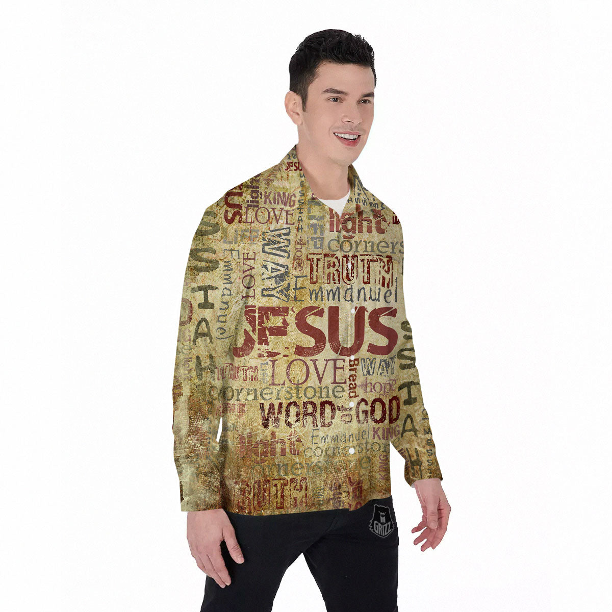 Words Old Religious Print Men's Long Sleeve Shirts-grizzshop