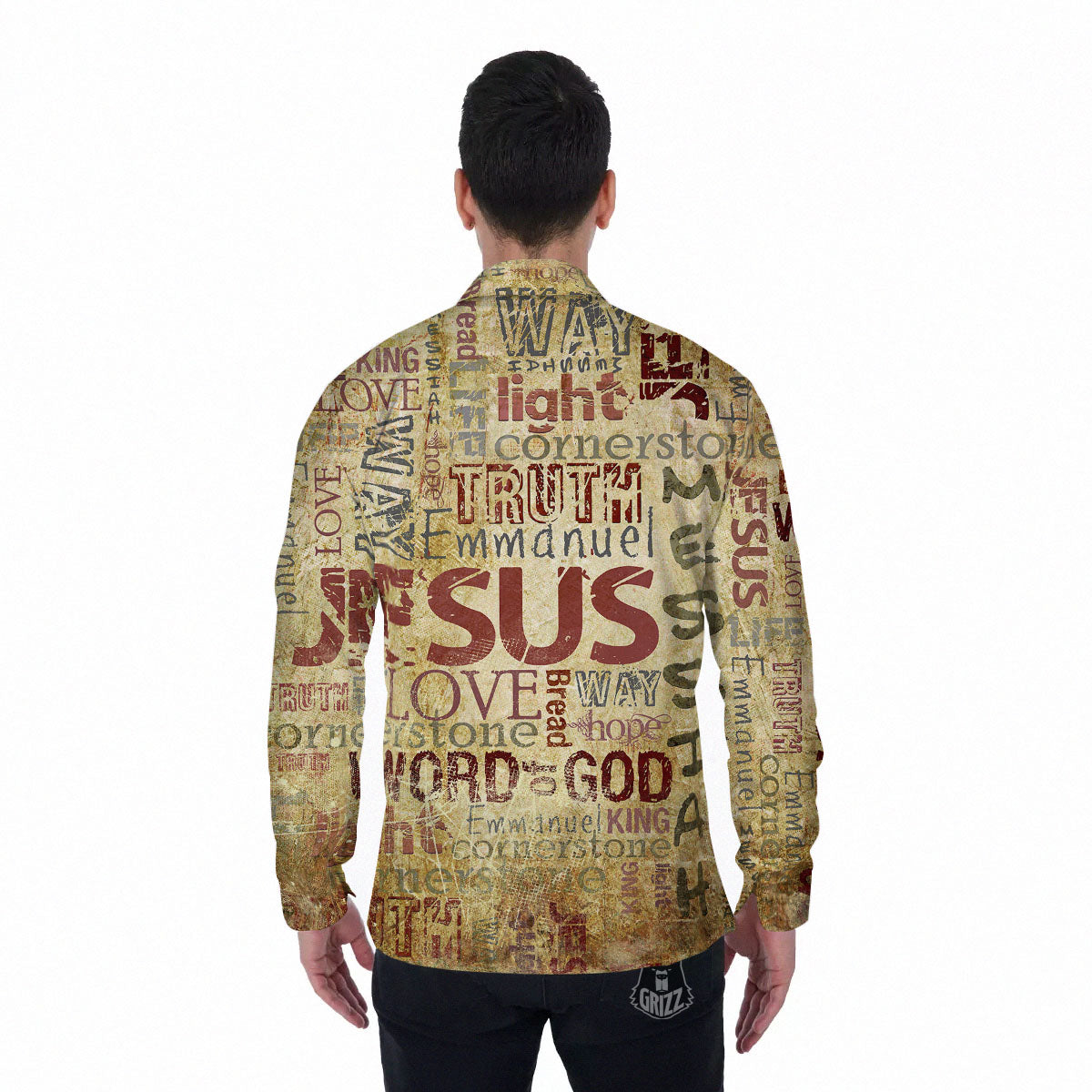 Words Old Religious Print Men's Long Sleeve Shirts-grizzshop