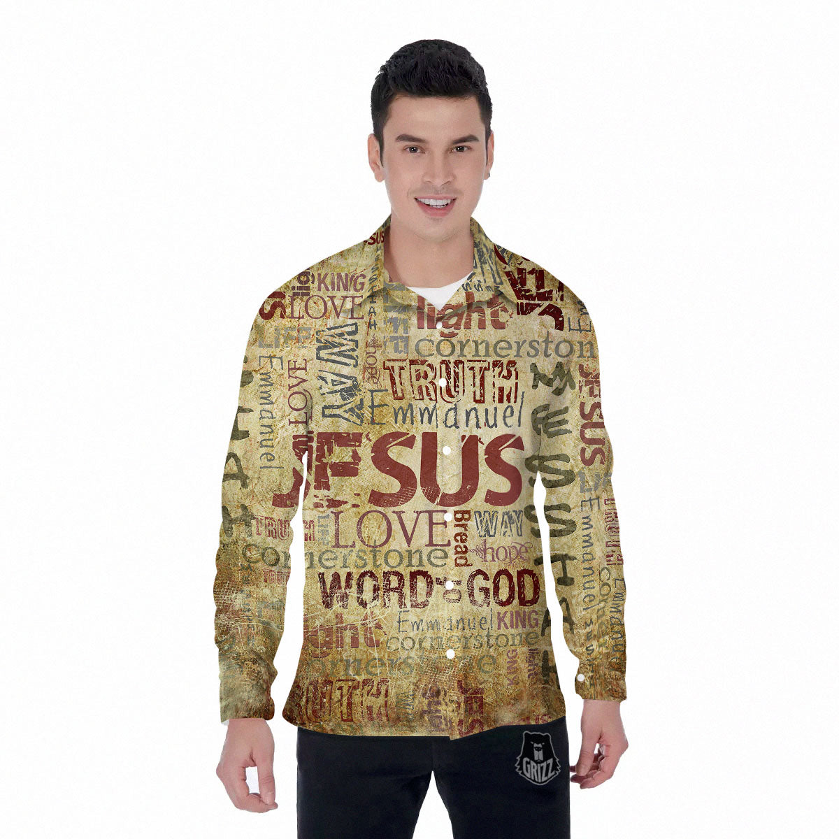 Words Old Religious Print Men's Long Sleeve Shirts-grizzshop