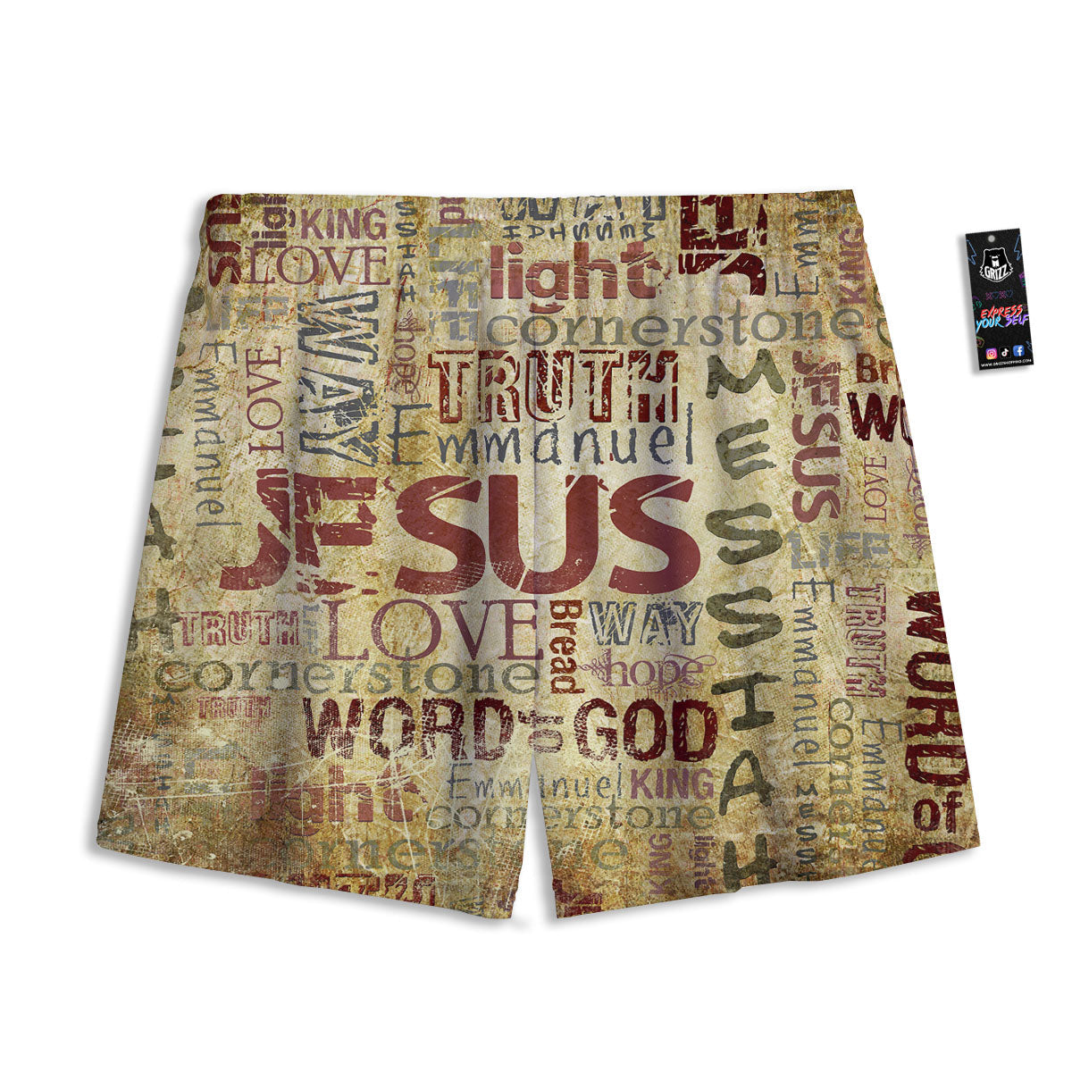 Words Old Religious Print Mesh Shorts