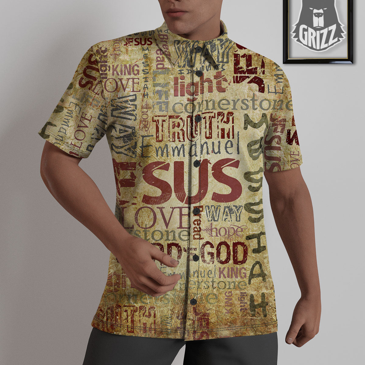 Words Old Religious Print Untucked Shirts-grizzshop