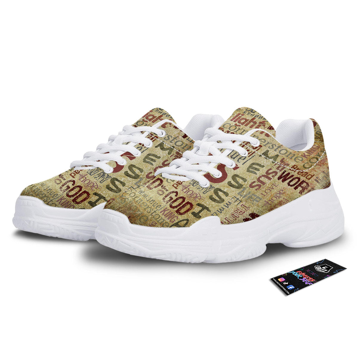Words Old Religious Print White Chunky Shoes-grizzshop