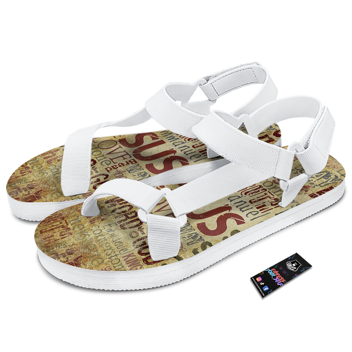Words Old Religious Print White Open Toe Sandals-grizzshop