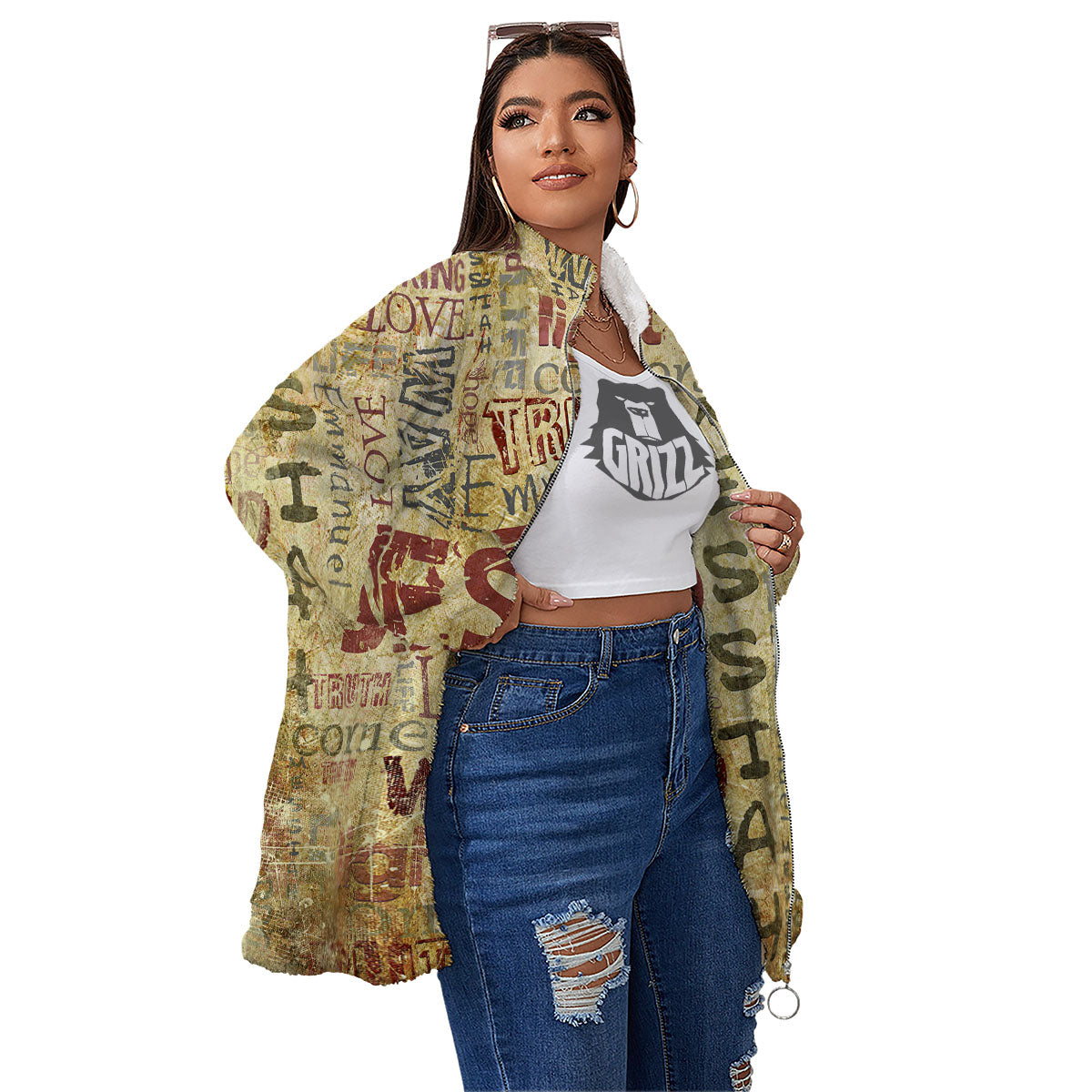 Words Old Religious Print Women's Sherpa Jacket-grizzshop