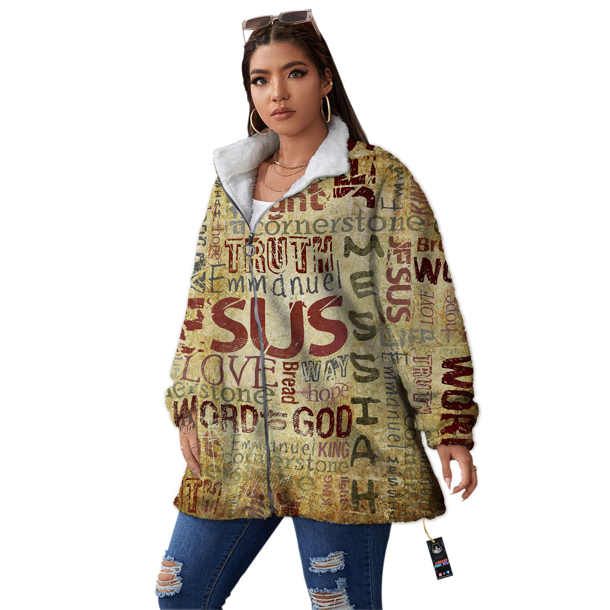 Words Old Religious Print Women's Sherpa Jacket-grizzshop
