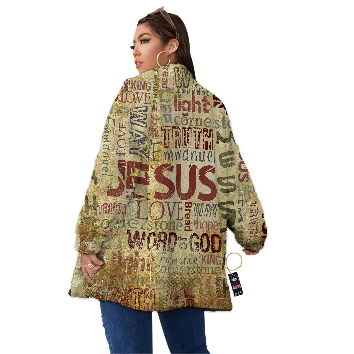Words Old Religious Print Women's Sherpa Jacket-grizzshop