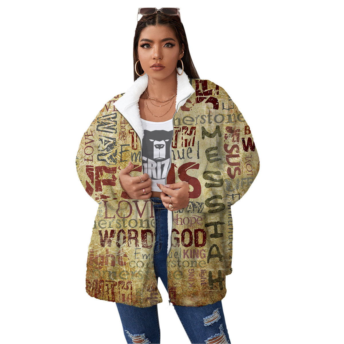 Words Old Religious Print Women's Sherpa Jacket-grizzshop