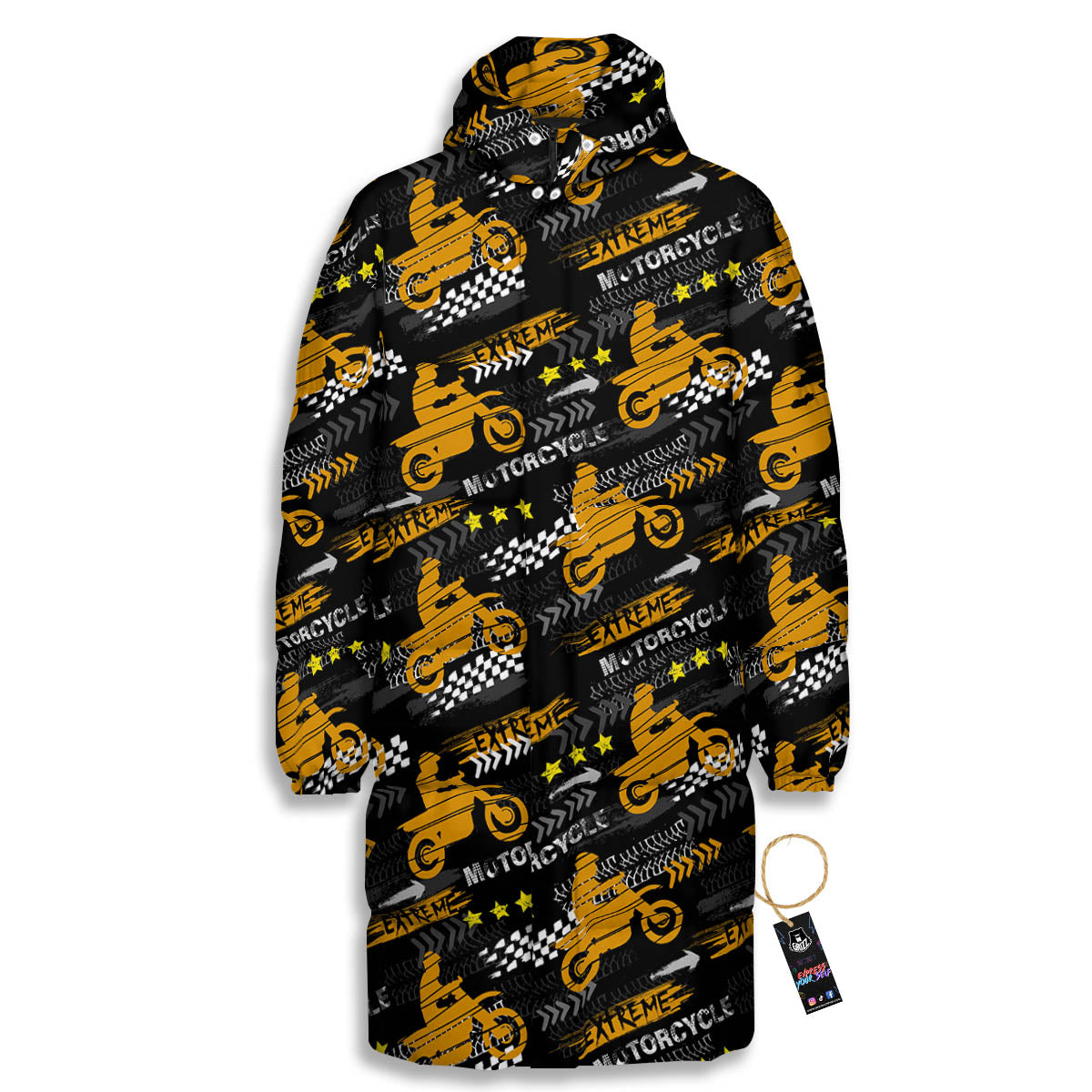 Words Motorcycle Print Pattern Long Down Jacket