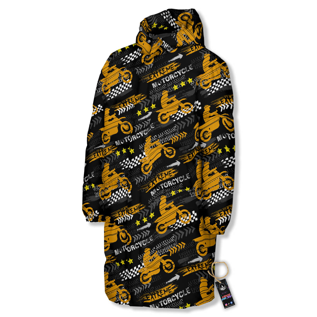 Words Motorcycle Print Pattern Long Down Jacket