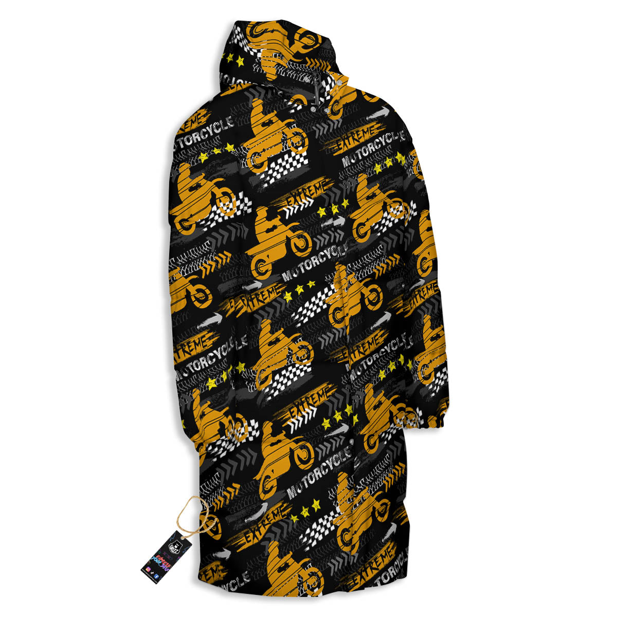 Words Motorcycle Print Pattern Long Down Jacket