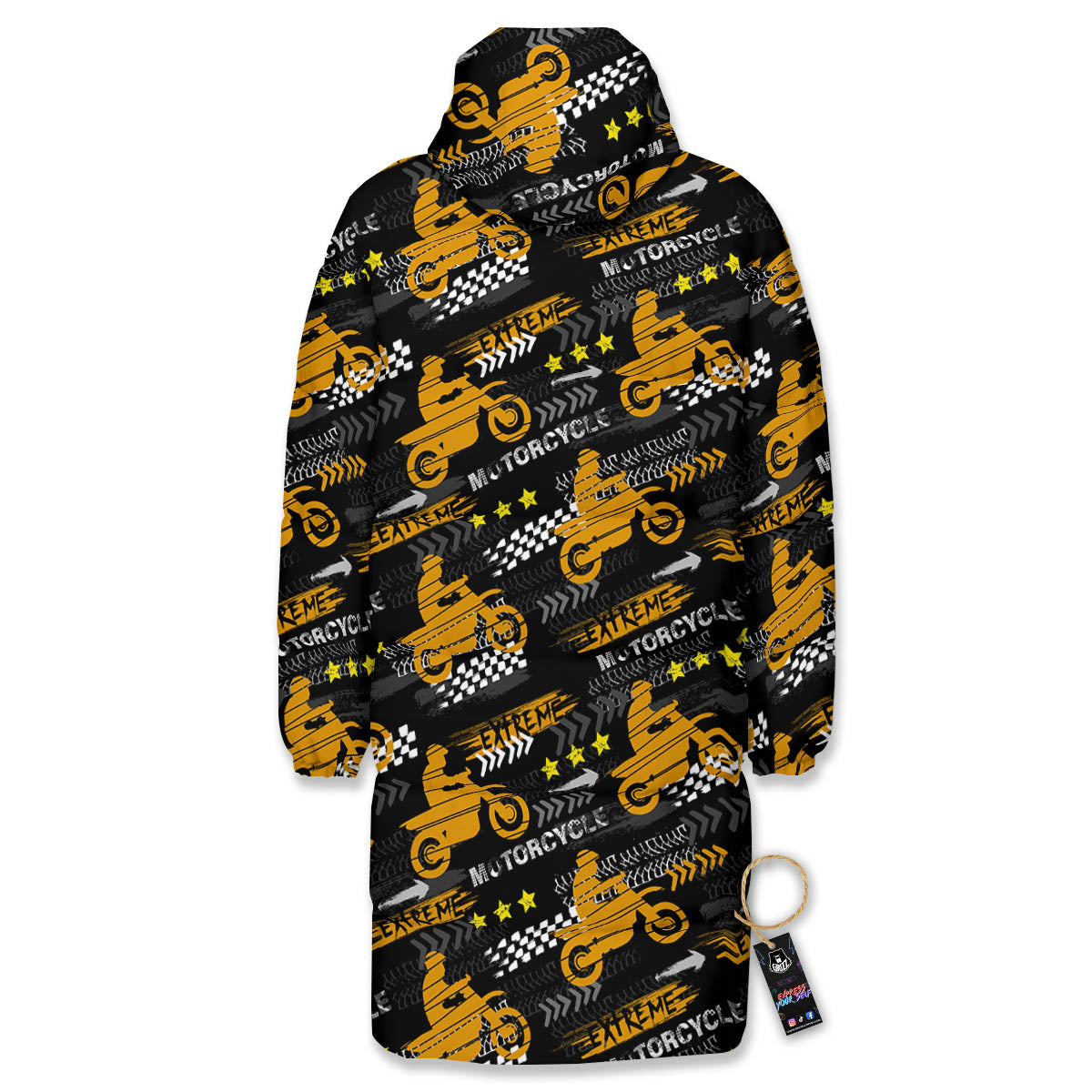 Words Motorcycle Print Pattern Long Down Jacket
